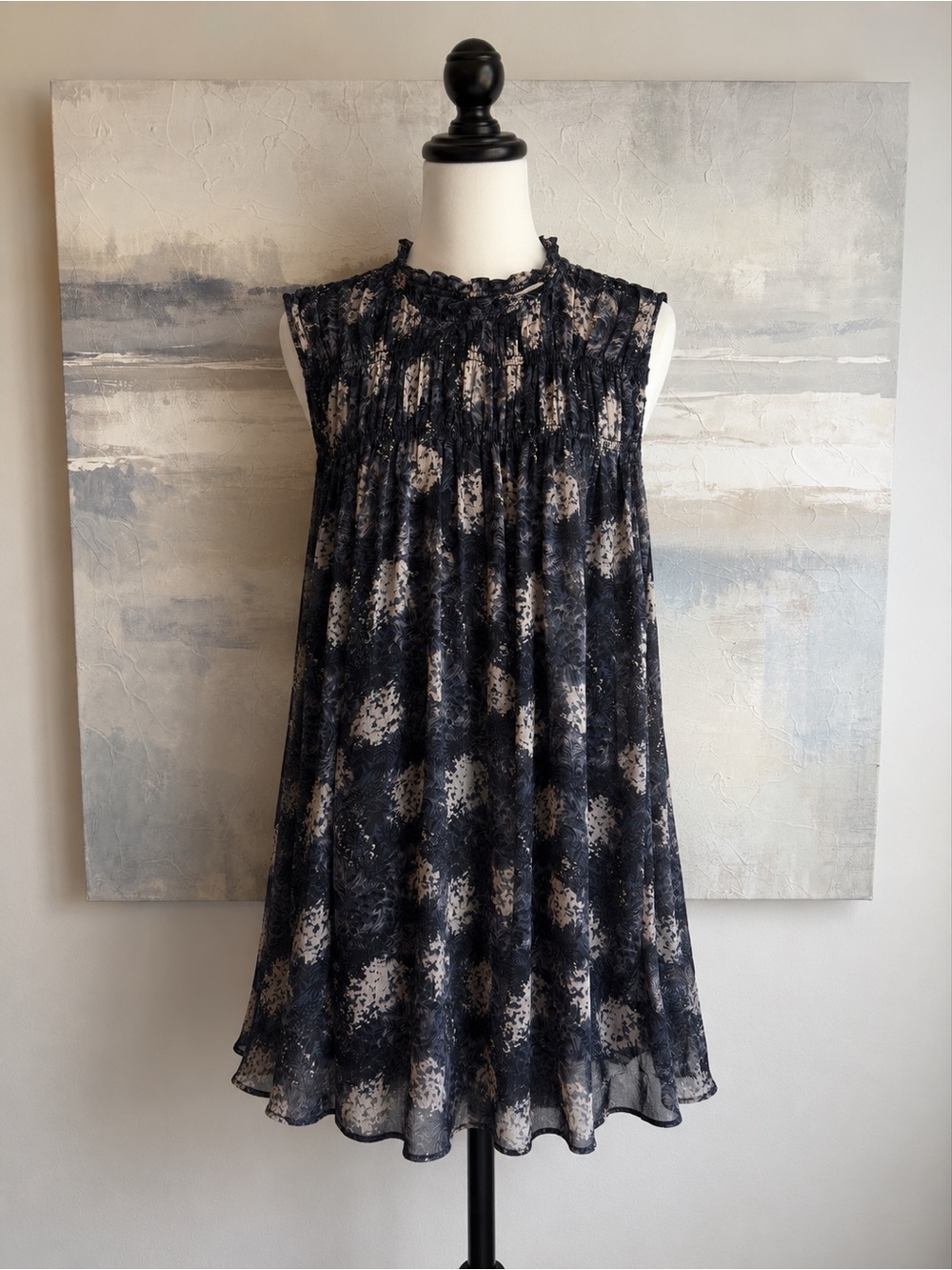 Joie Baltic Print Silk Look Sleeveless Midi Dress JE6600PR Medium M $348